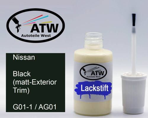 Nissan, Black (matt-Exterior Trim), G01-1 / AG01: 20ml Lackstift, von ATW Autoteile West.